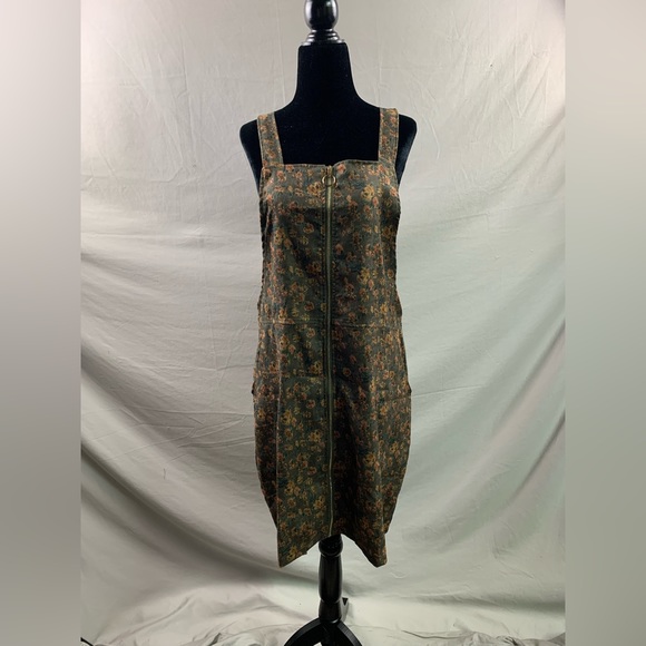 Floral Print Zip Up Corduroy Overall Dress - Picture 5 of 8